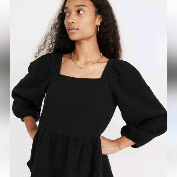 Madewell Tops - Madewell Lightspun Millbrook Puff-Sleeve Peplum Top sz Xl